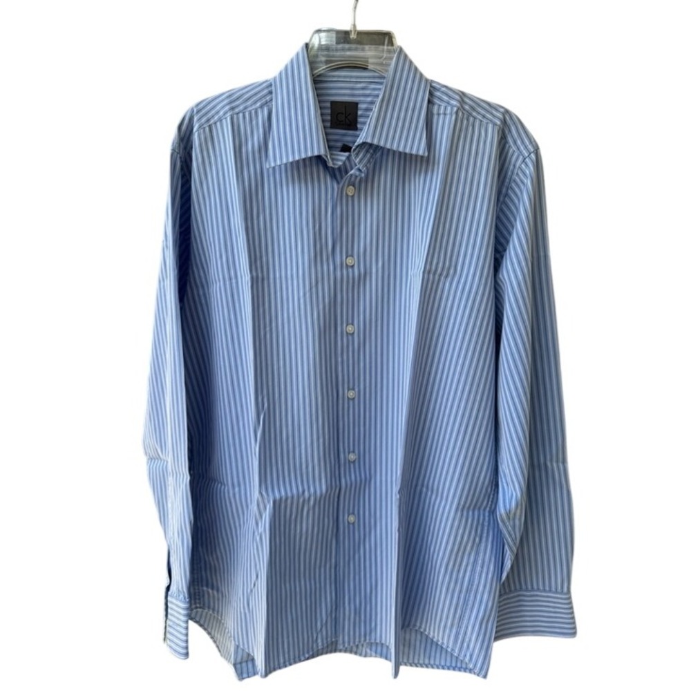 Calvin Klein. Blue‎ & White Striped, Long Sleeves, Button Down Shirt. Sz …